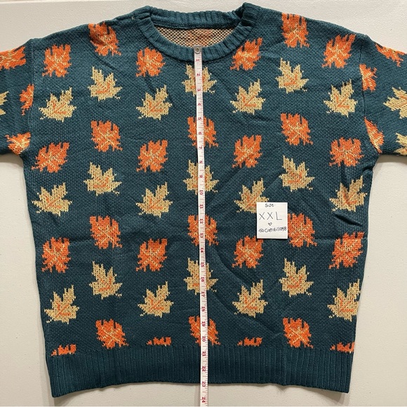 Green Leaf Sweater - Fall Pullover Big Cozy Fall Leaf Sweater - XXL - Picture 4 of 6
